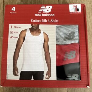 NEW BALANCE Men's Cotton Rib A Shirt Tank Top Size M 4 Pack White Black Gray Red